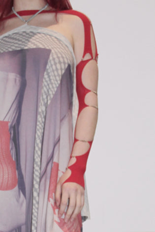 Rui Zhou Raglan Sleeve Series Pearl Metal Chain Elasticity RUI-RAW22SF01-HONG Ruby Red